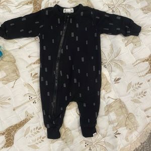 Miles The Label Baby Asymmetrical Zip Romper,Black with Gray 3 months